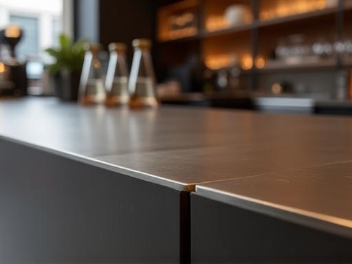 Dettaglio del bancone del Caffè Terzi con top in acciaio satinato